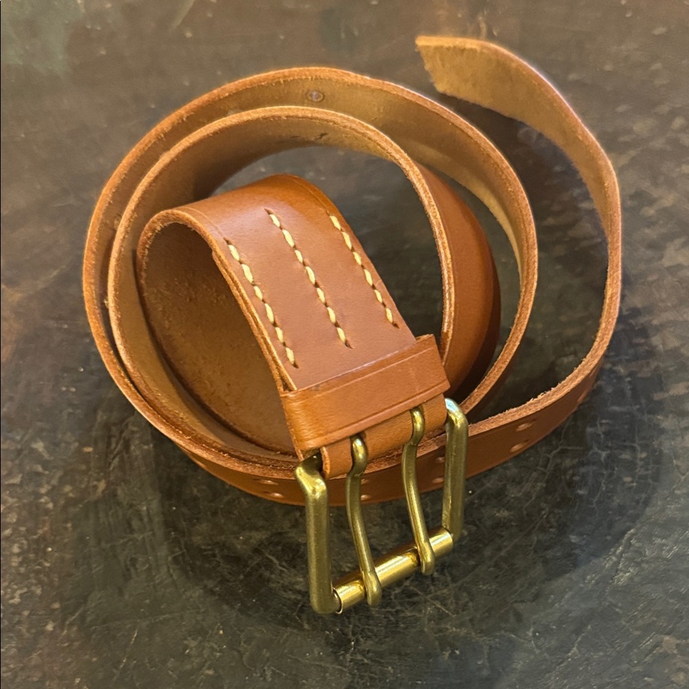 Classic Tan Leather Belt with Gold Buckle